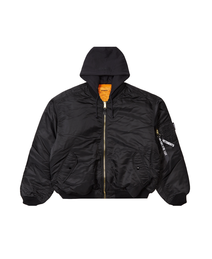 VETEMENTS HOODED BOMBER JACKET BLACK