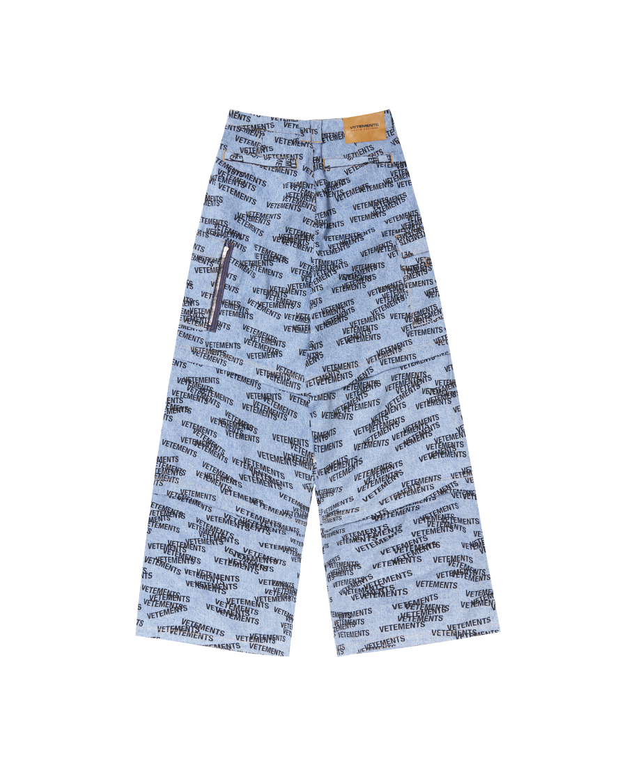 VETEMENTS STAMPED LOGO TRANSFORMER BAGGY JEANS BLUE