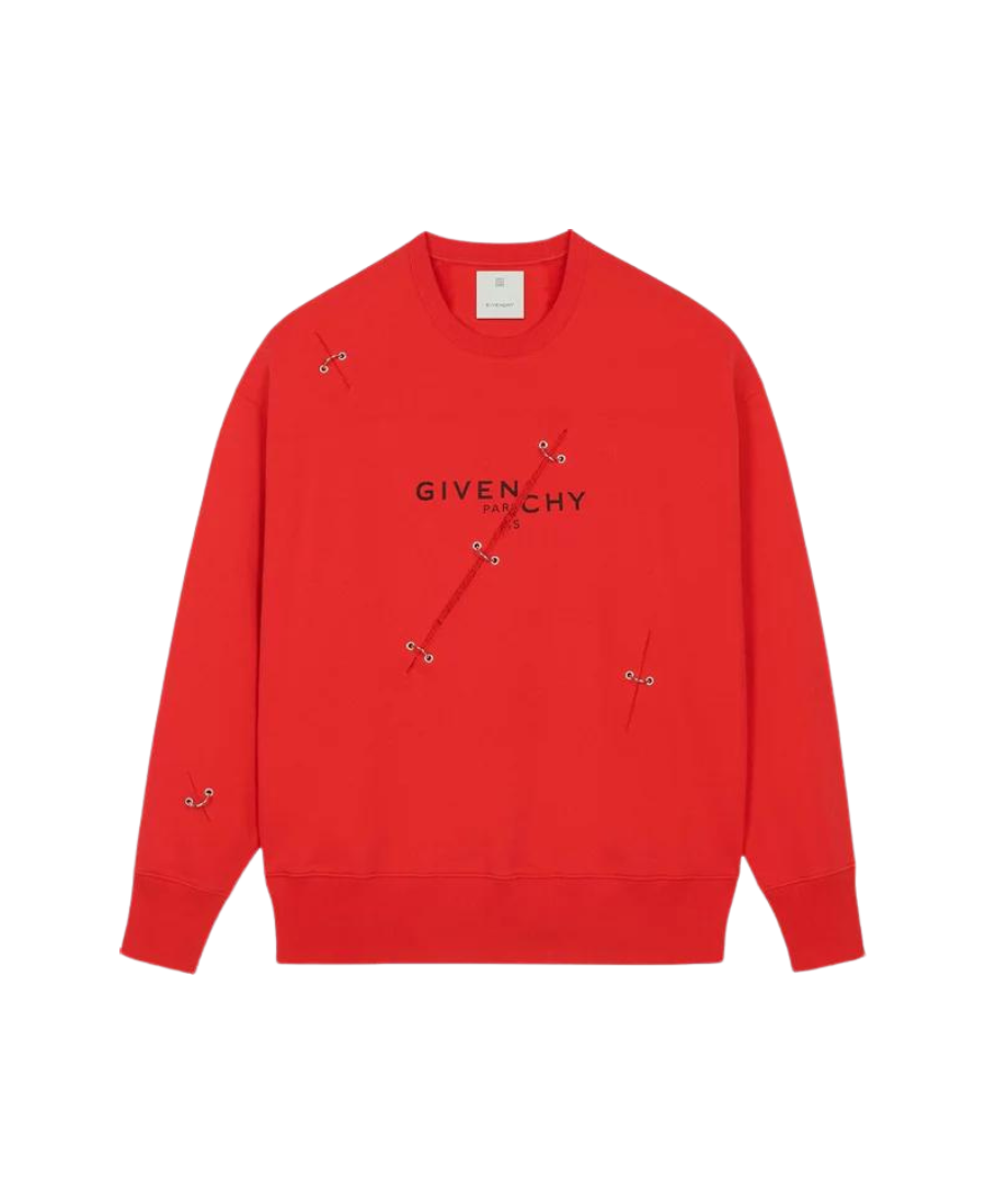 Givenchy Red Oversized Metal Detail Crewneck Sweatshirt